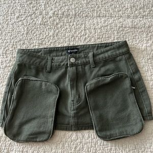 kahki cargo pocket mini denim skirt